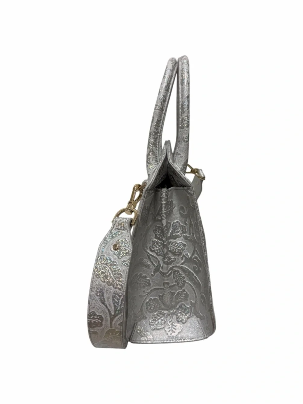 Brahmin Metallic Paisley Silver/White Leather Handbag - Picture 4 of 9